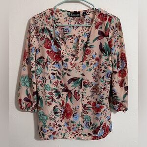 New York & Co 7th Avenue Design Studio pink floral boho peasant blouse, size XS